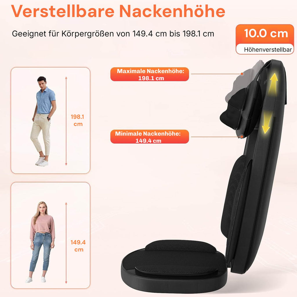 Regain massage seat cushion with adjustable neck height for different body sizes
