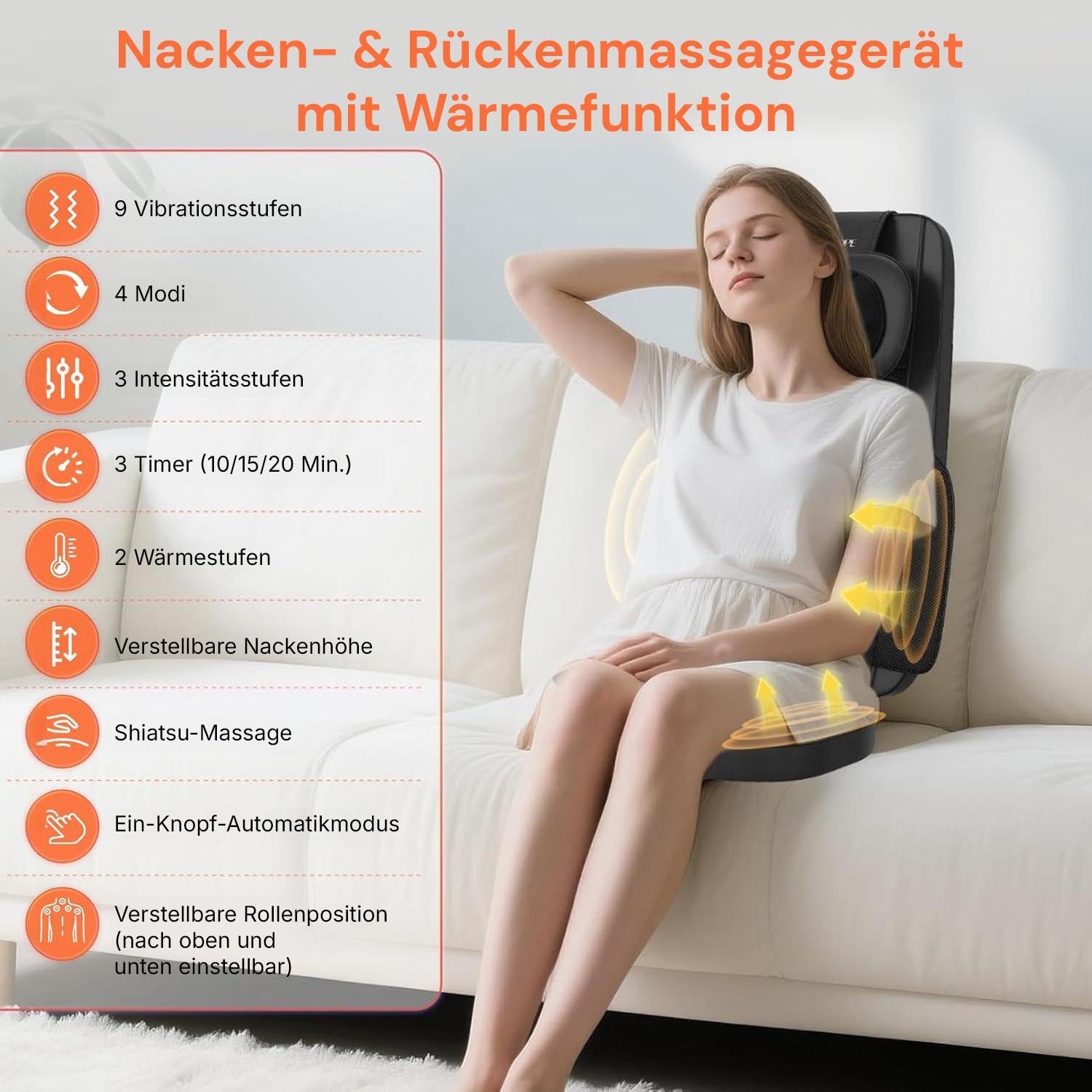 Regain massage seat cushion with heat function and 9 vibration levels in use on the sofa