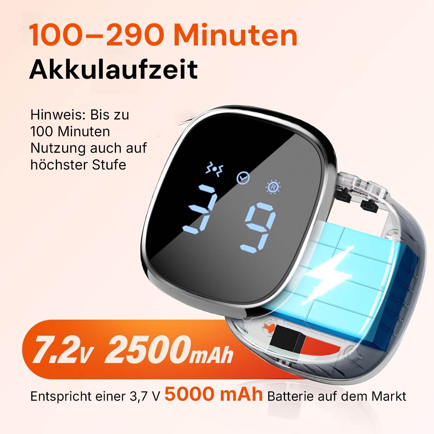 Regain massage belt with 100 to 290 minutes of battery life and a 2500 mAh battery