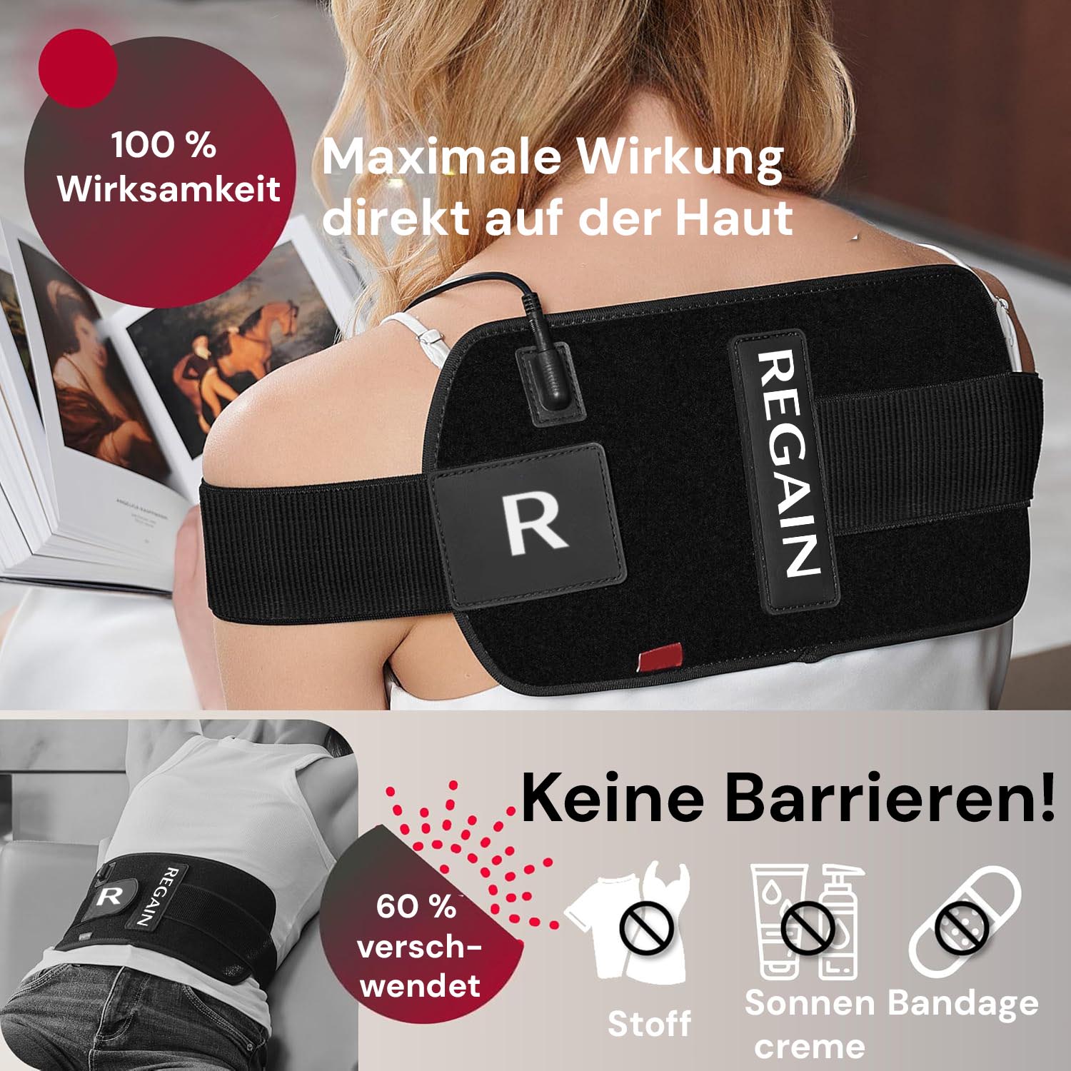 Regain red light belt in use on the shoulder while relaxing with a book
