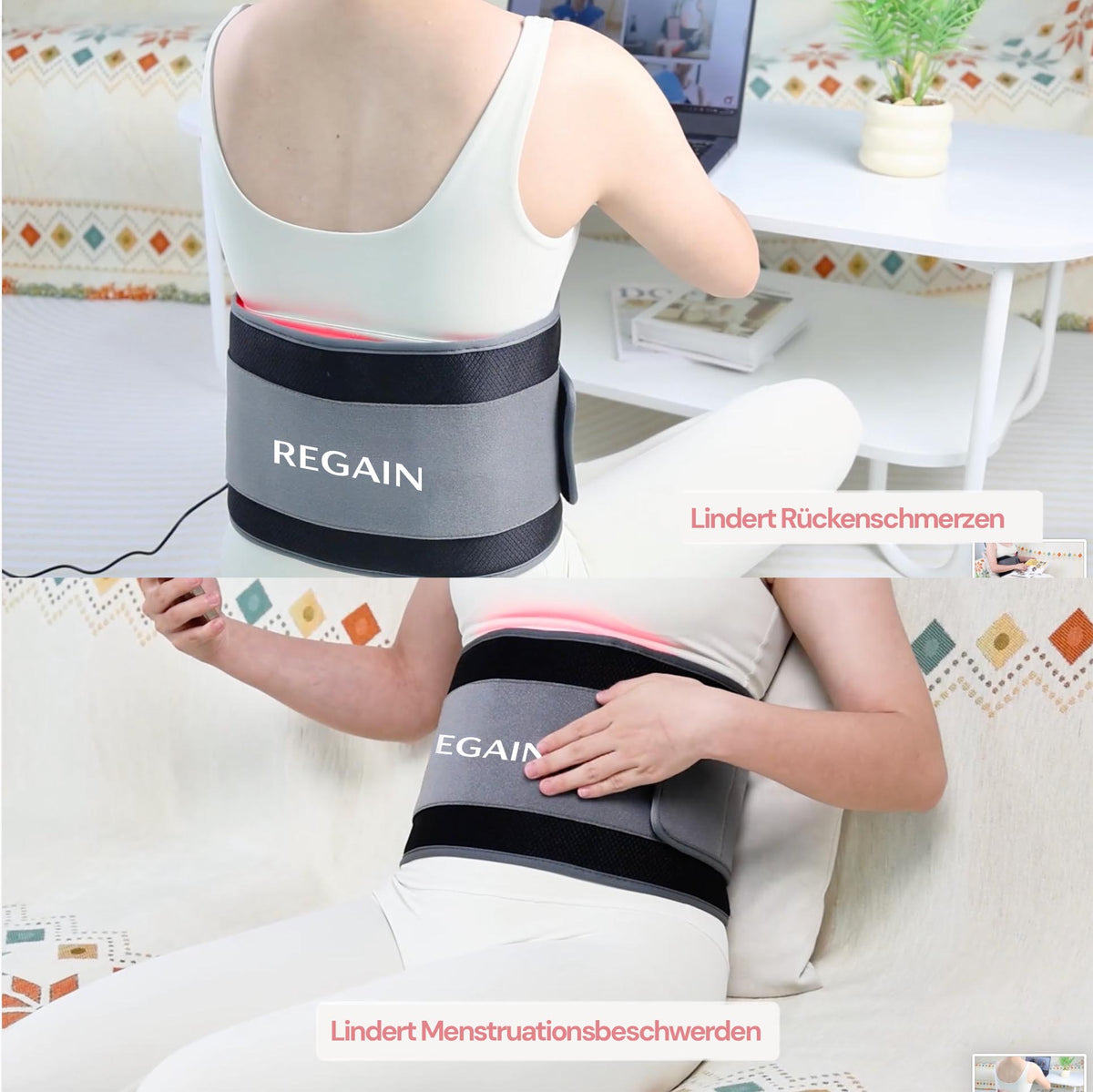 Regain red light belt relieves everyday back pain and menstrual discomfort