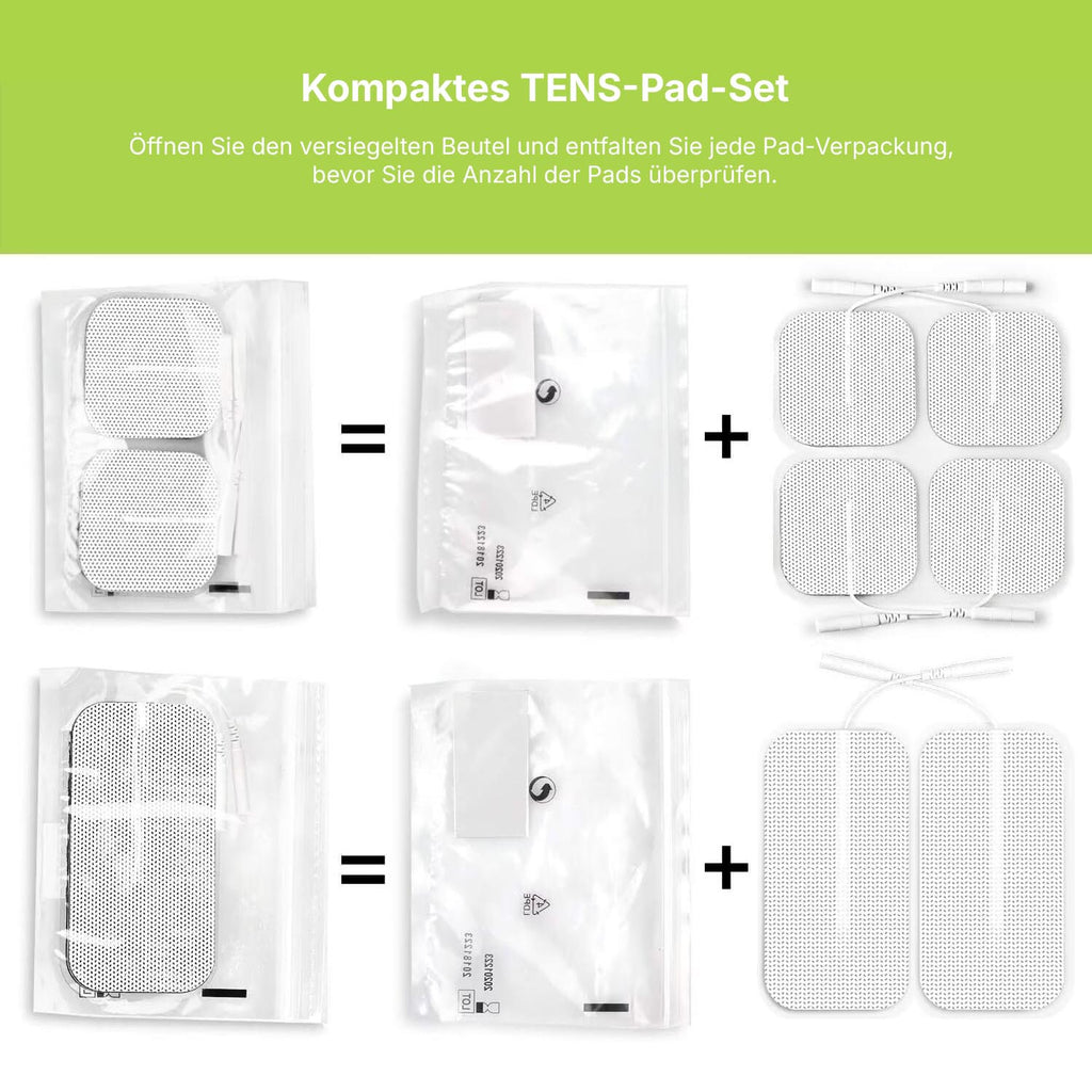 Packaging instructions for the TENS pad set of the Regain TENS device